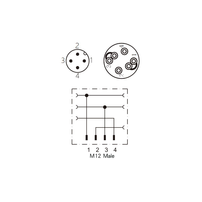 M12 4Pin、Male straight to two free ends、Food grade、Straight plug-in、 Y-type splitter、64FY29