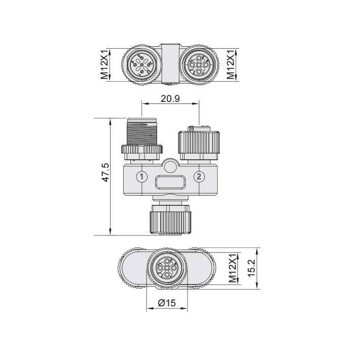 M12 5Pin female/M12 5Pin male+M12 5Pin female、Y-connector、644443