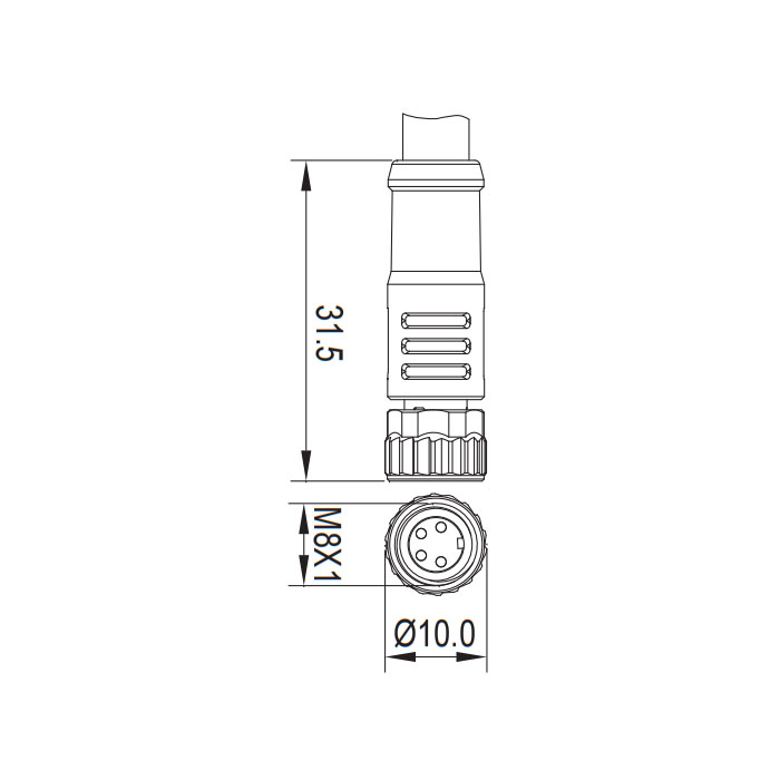 M8 4Pin、母头直型、单端预铸PVC非柔性电缆、灰色护套、63S123-XXX