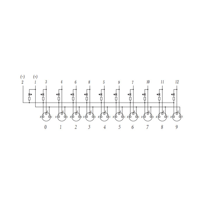 M8 Junction box、PNP、10 port、With LED、M12 integrated interface base、Split type、23PAS1