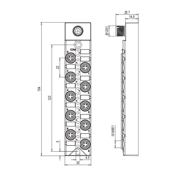 M8 Junction box、NPN、10 port、With LED、M12 integrated interface base、Split type、23NAS1