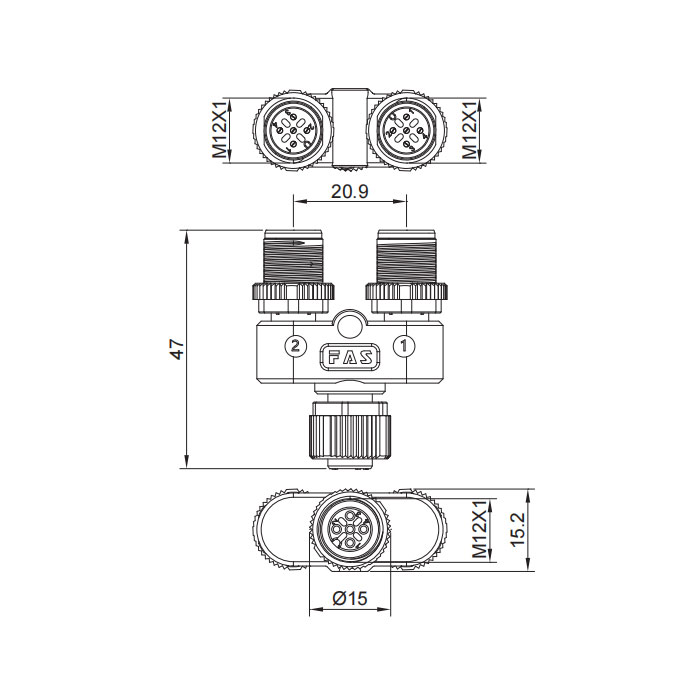 M12 5Pin female/2M12 5Pin male、Y-connector、644456