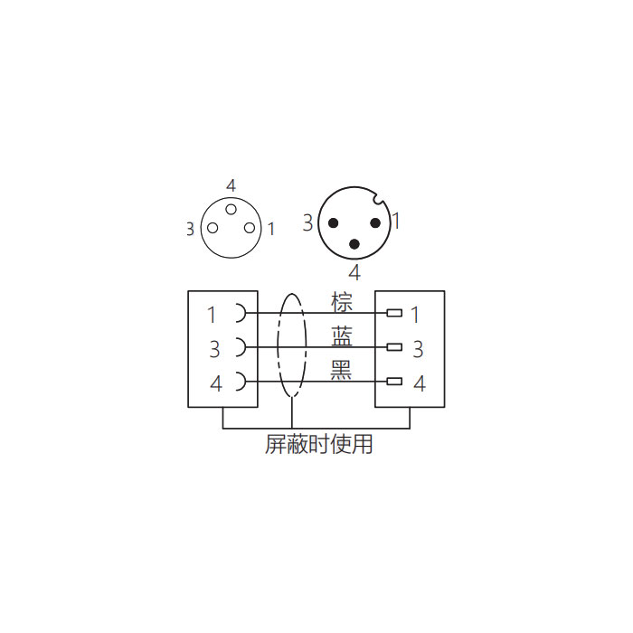 M8转M12 3Pin M8母头90°转M12公头直型、双端预铸PVC非柔性电缆、灰色护套、63D223-XXX 