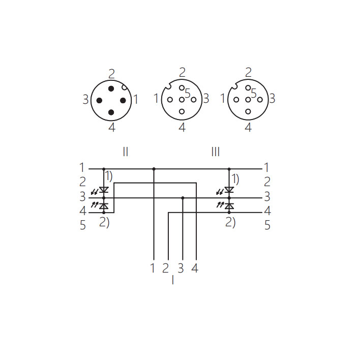 M12 4Pin male/2M12 3Pin female 90° 3Pin 、With LED lights、Y-shaped precast PVC non-flexible cable、Gray sheath、64D443-XXX