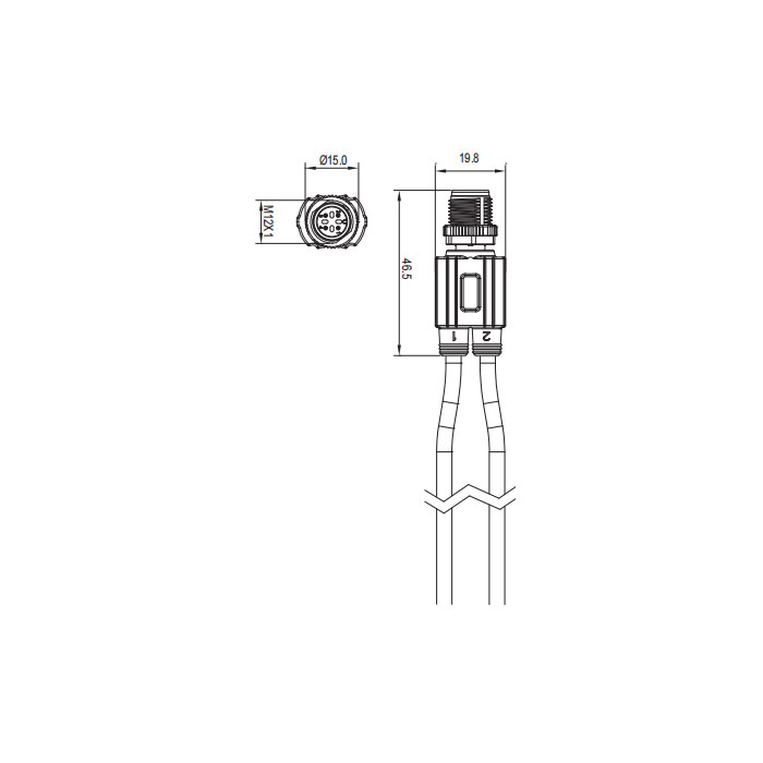 M12 4Pin公头/2x自由端、Y型预铸PUR拖链电缆、黑色护套、64SY01-XXX