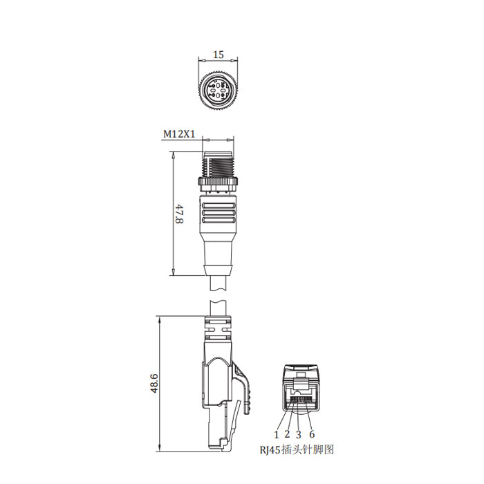 M12 4Pin 公头直型(D-coded)转RJ45公头直型、双端预铸PUR柔性电缆、带屏蔽、绿色护套、0C3161-XXX