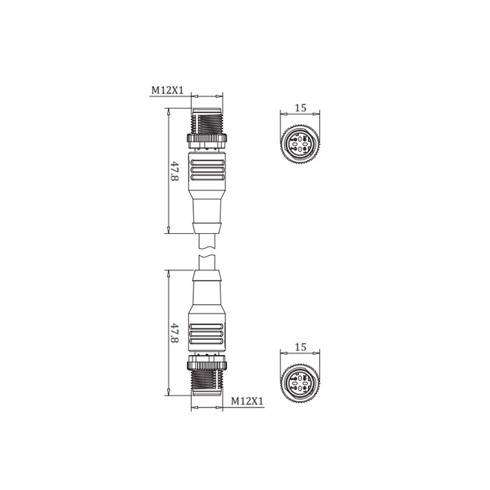 M12 4Pin male/male、D-coded、Dual end pre cast PUR shield flexible cable、EtherCat network cable、Green sheath、0C3121-xxx