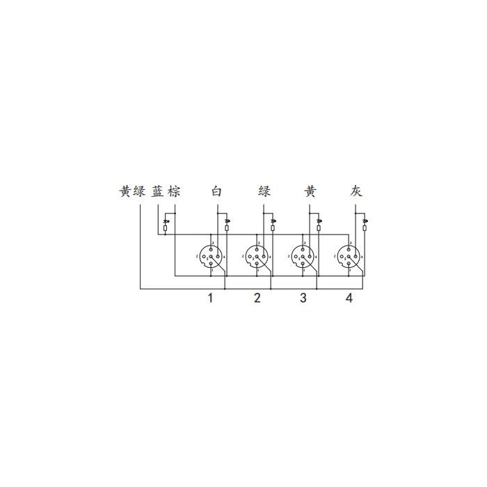 M12分线盒、单通道、NPN、4端口一体式、带LED、PVC非柔性电缆、灰色护套、24N421-XXX