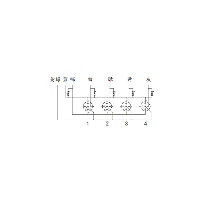 M12分线盒、单通道、PNP、4端口一体式、带LED、PUR柔性电缆、黑色护套、24P401-XXX