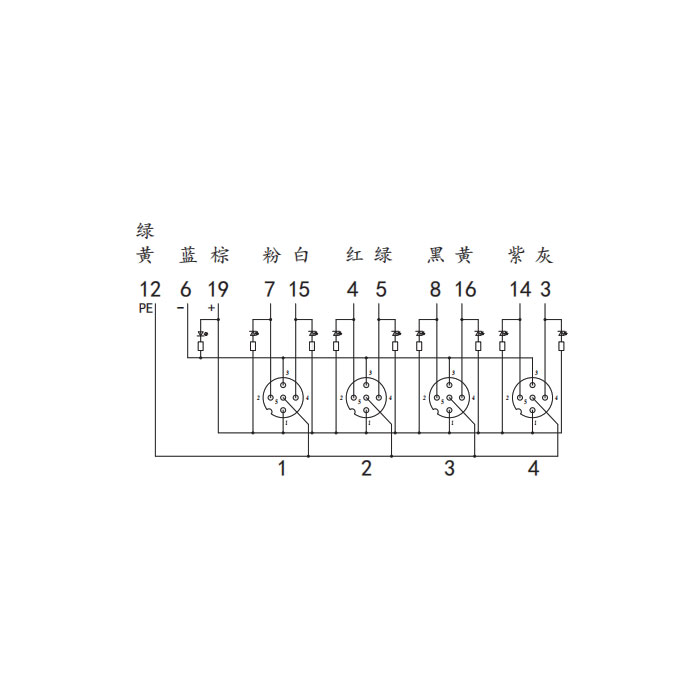 M12分线盒、双通道、NPN、4端口分体式、带LED、M23集成接口基座、24N4LT