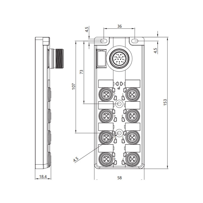 M12分线盒、单通道、Without LED、8端口分体式、M23集成接口基座、24W8CT