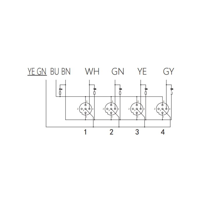 M12 single channel、NPN、4 port、With LED、PVC non-flexible cable, grey sheath、All-in-one、24N421-XXX