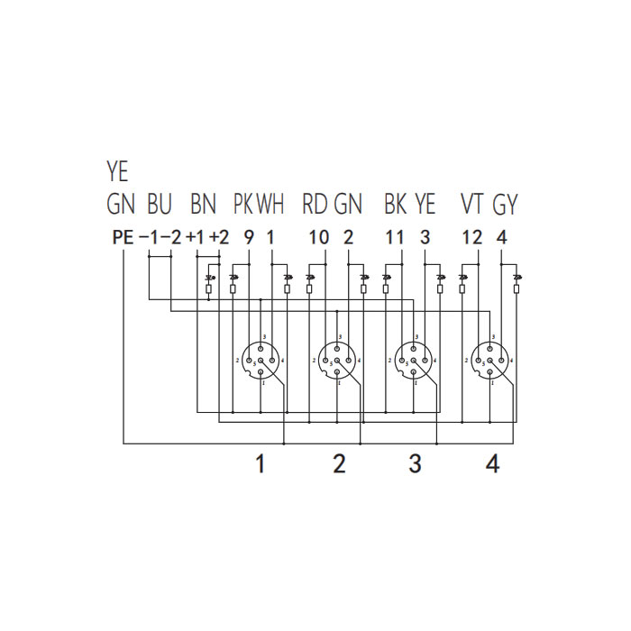 M12 dual channel、NPN、4 port、With LED、PCB terminal with plug、Split type、24N4SG