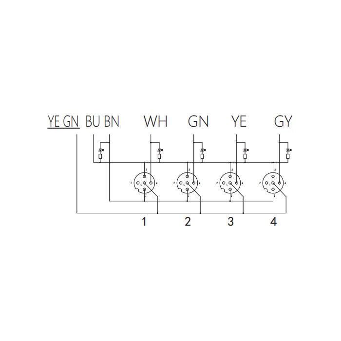 M12 single channel、PNP、4 port、With LED、PUR flexible cable, black sheath、All-in-one、24P401-XXX