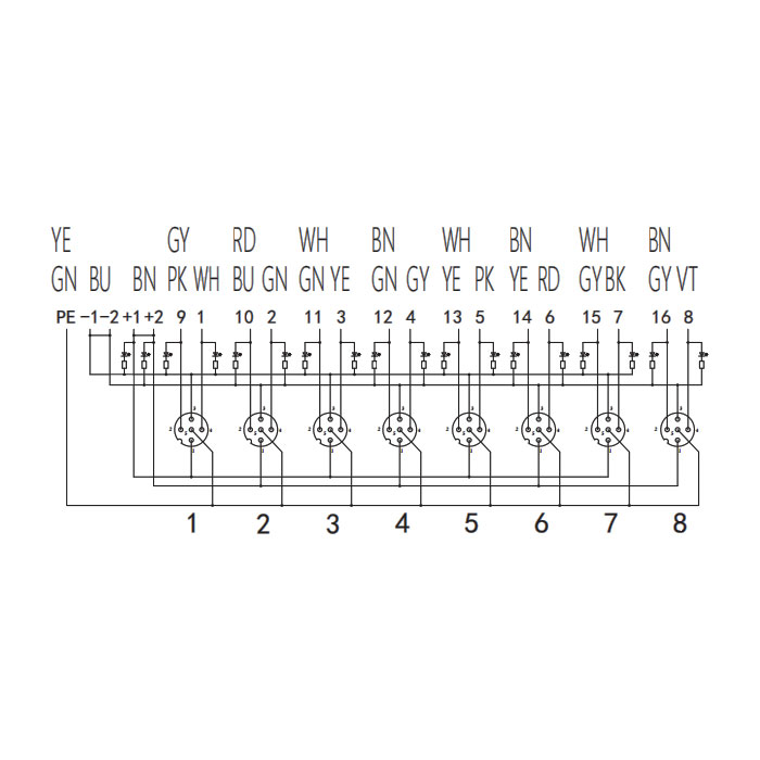 M12 dual channel、PNP、8 port、With LED、PCB terminal、Split type、24P80N