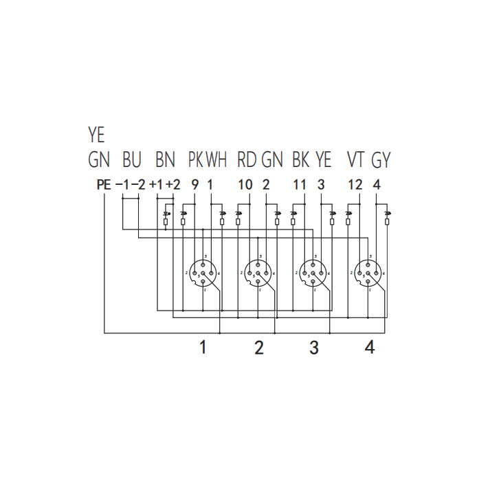 M12 dual channel、NPN、4 port、With LED、PCB terminal、Split type、24N40G