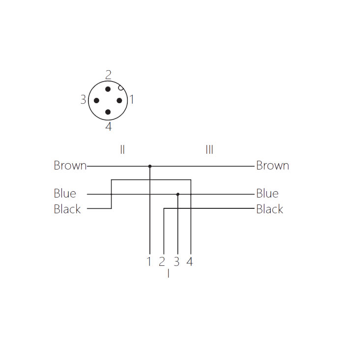 M12 4Pin male/2x Free end、Y-type pre cast PUR drag chain cable、Black sheath、 64SY01-XXX