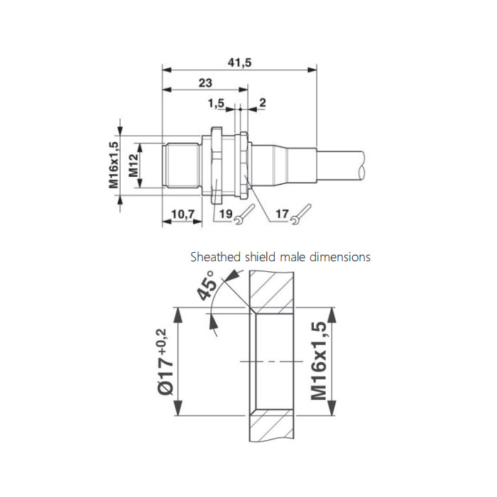 M12 4Pin、Male、Flanged connector、Board rear mount、Welding installation、64SB61H