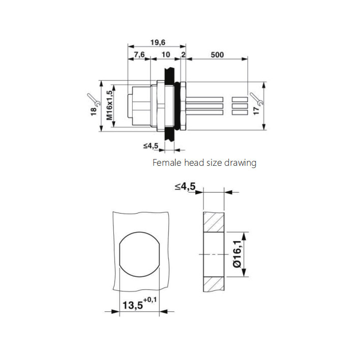 M12 5Pin、Female、Flanged connector、Board rear mount、Pre cast UL electronic cable、64SB81-XXX