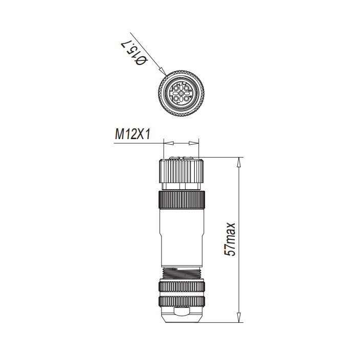 M12 4Pin、D-coded、Straight type female、Push-in terminal、Metal shielding、0CF421 