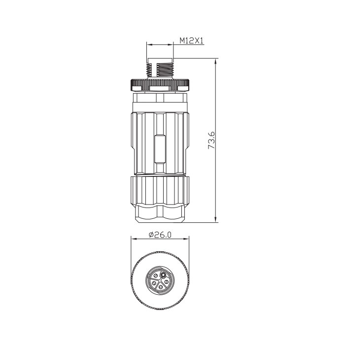 M12 5Pin、L-coded、公头直型、螺钉连接、64L021 