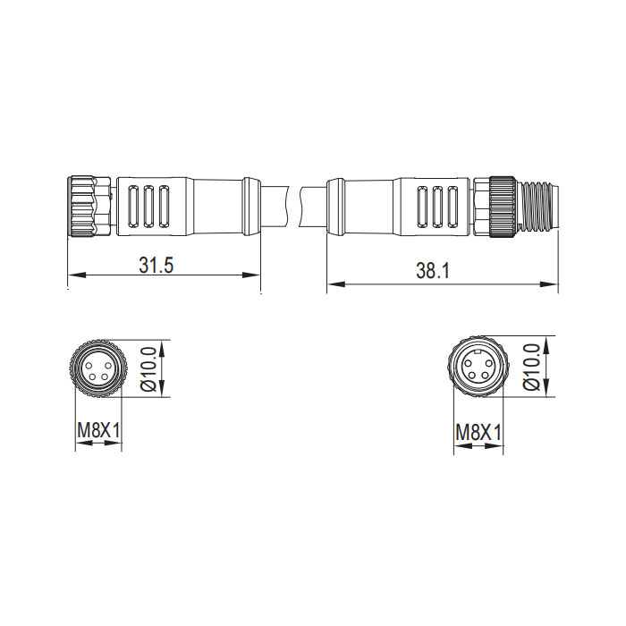 M8 4Pin female/male、Dual end pre cast PUR flexible cable、Black sheathed 、63D421-XXX