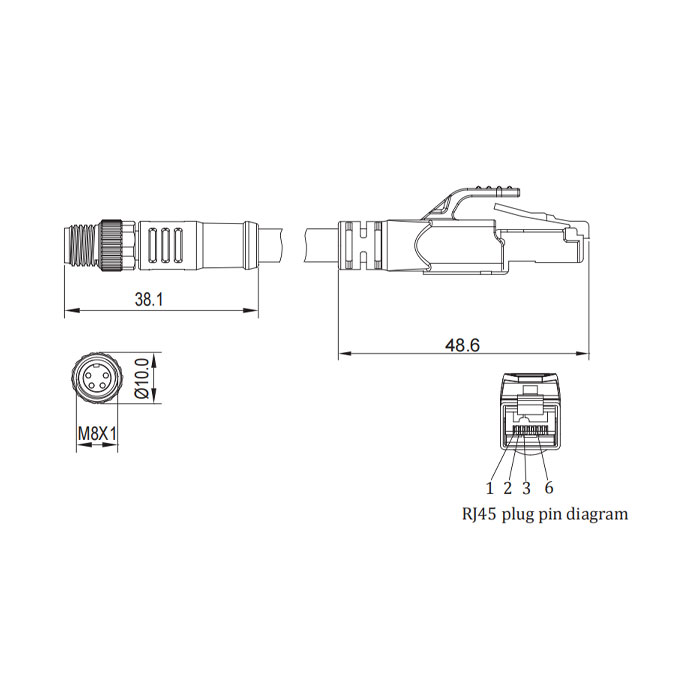 M8 4Pin male/RJ45 male、Dual end pre cast PUR shield flexible cable、EtherCat network cable、Green sheath、0C3021-xxx