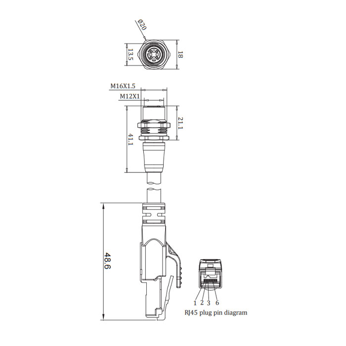 M12 panel flange female/RJ45 male、Double ended pre cast PVC shield non flexible cable、EtherCat network cable、Green sheath、0C3061-xxx