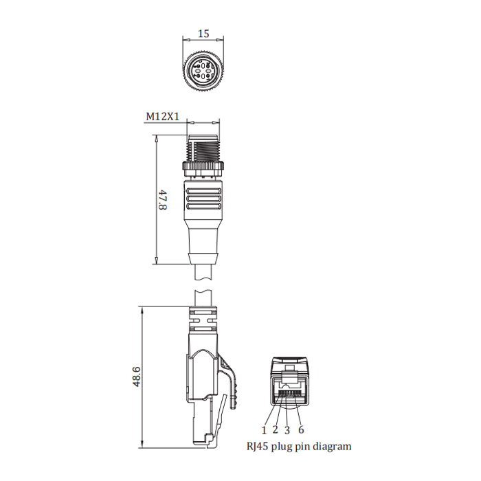 M12 4Pin male (D-coded)/RJ45 male、Double ended pre cast PVC shield non flexible cable、EtherCat network cable、Green sheath、0C3181-xxx