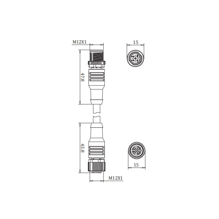 M12 5Pin male/female、B-coded、Dual end pre cast PUR flexible cable、Purple sheath、0C4041-XXX