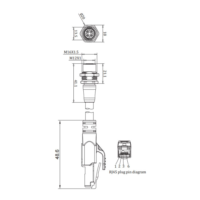 M12 4Pin plate flange female(D-coded)/RJ45 straight、Dual end pre cast  PVC non flexible cable、With shielding 、Green sheath、0C4221-XXX