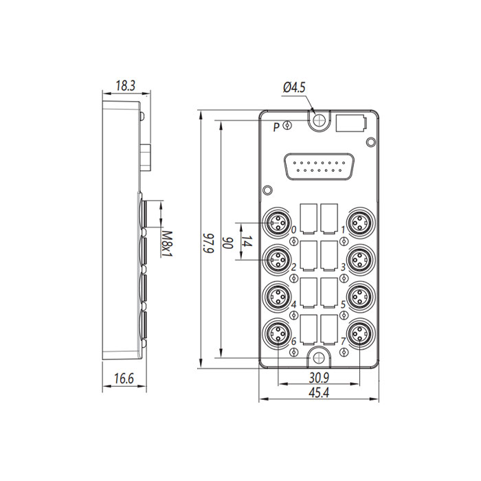 M8 single channel、PNP、8 port、With LED、D-SUB interface base、Split type、23P8T1