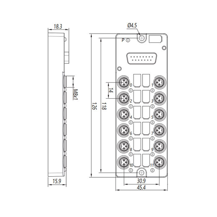 M8 single channel、NPN、12 port、With LED、D-SUB interface base、Split type、23NCT1