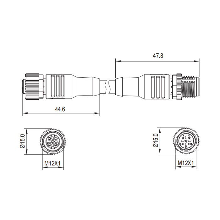 M12 5Pin 母头直型转公头直型、双端预铸PUR柔性电缆、橙色护套、64T533-XXX
