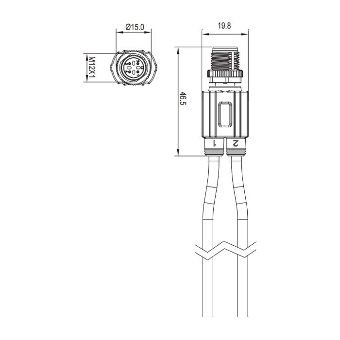 M12 4Pin公头转2个自由端、Y型预铸PUR柔性电缆、橙色护套、64TY03-XXX