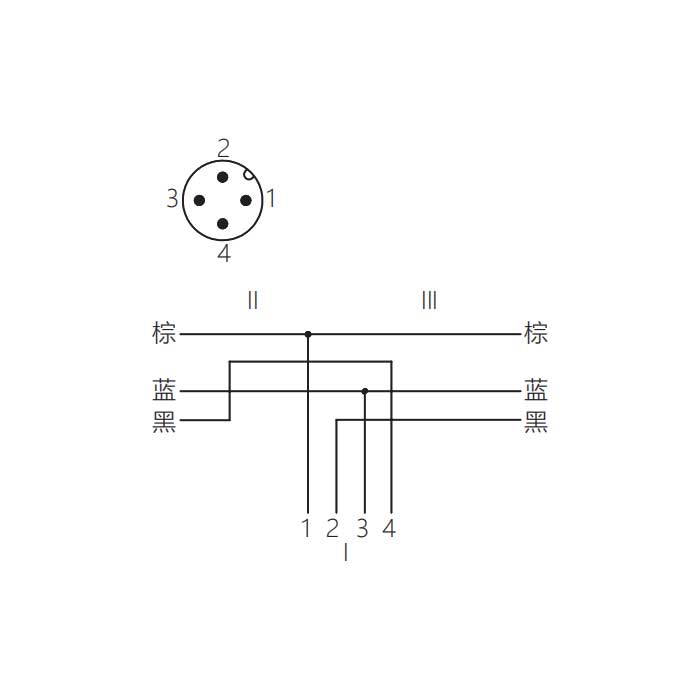 M12 4Pin公头转2个自由端、Y型预铸PUR柔性电缆、黄色护套、64TY01-XXX