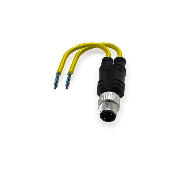 M12 4Pin公头转2个自由端、Y型预铸PUR柔性电缆、黄色护套、64TY01-XXX