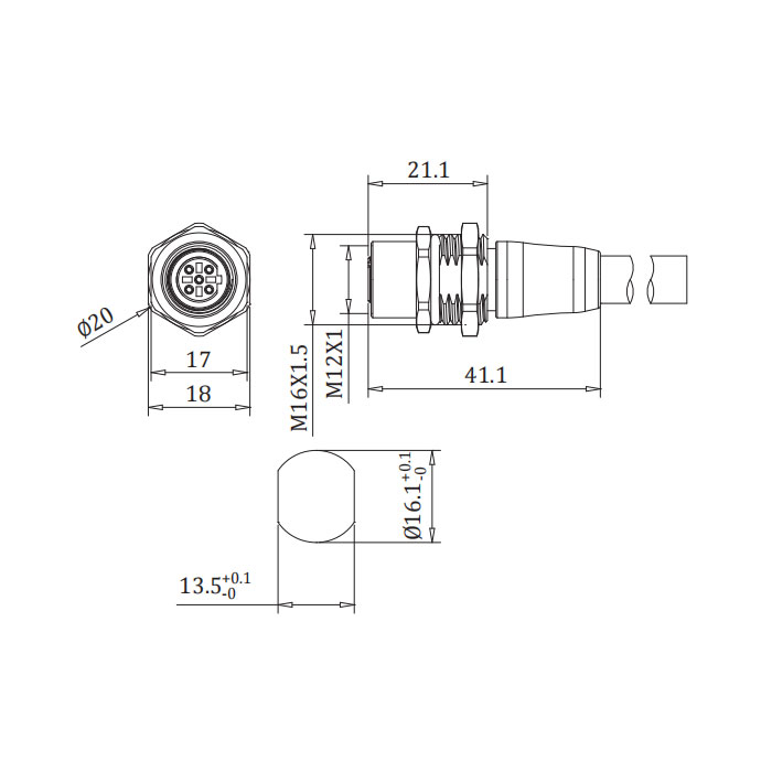 M12 5Pin、B-coded、Flange female socket、Profibus  flanged connector、0C4081-XXX