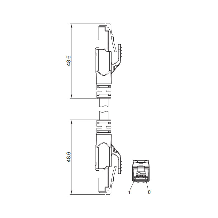 RJ45 male/RJ45 male、Double ended pre cast PVC non flexible cable、With shielding、light blue sheath、0C4442-XXX