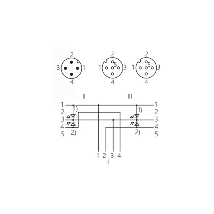 M12 4Pin male/2xM12 3Pin female 90° with LED lights、Y type plug、Molding anti welding slag PUR flexible cable、Orange sheath、64T183-XXX