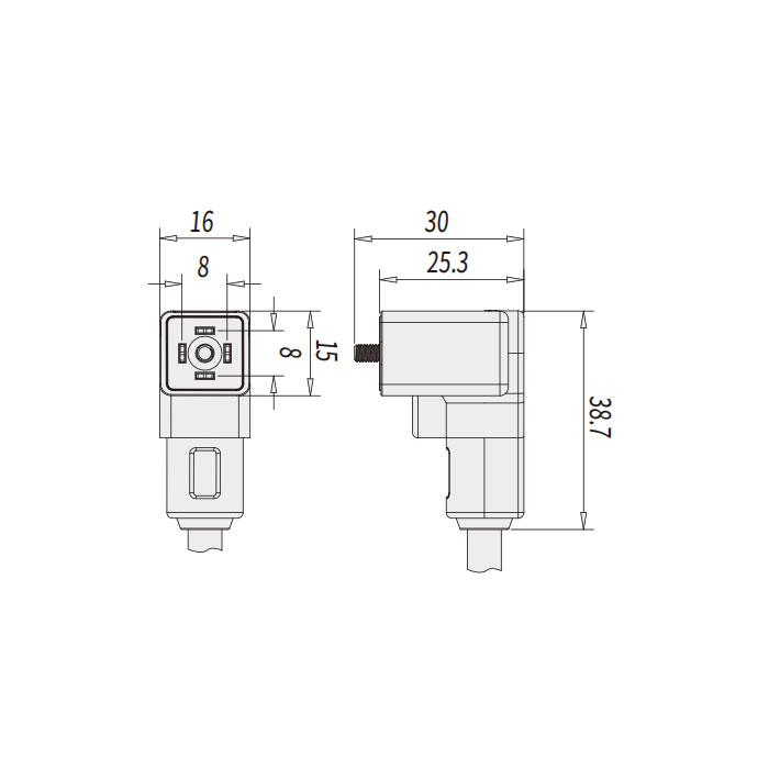 Valve plug type C、 DIN、8mm、4Pin、Single-ended precast PVC non-flexible cable、Gray sheath、6VC003-XXX