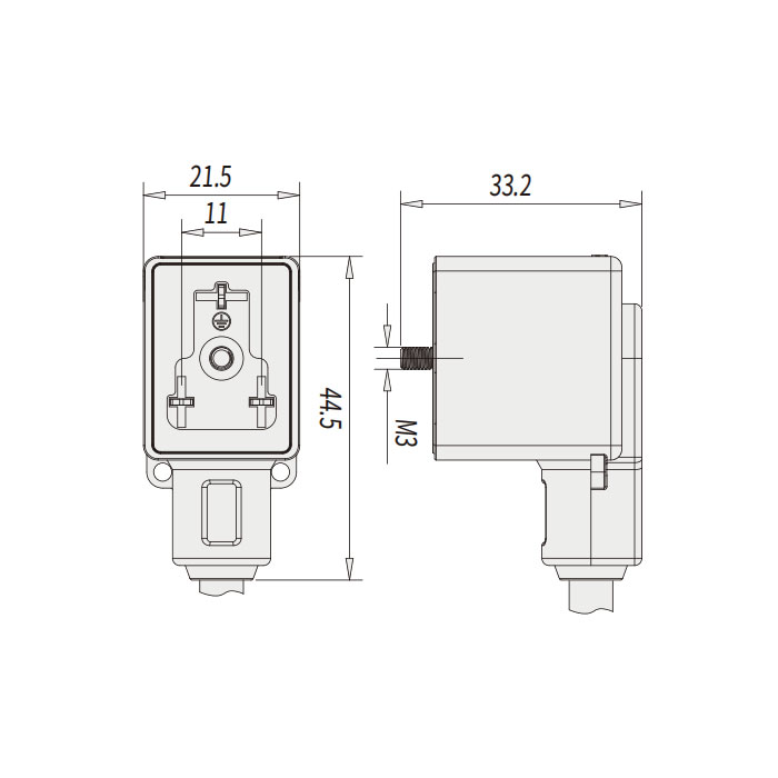 Valve plug type B、Industrial、11mm、 3Pin、 Single-ended precast PVC non-flexible cable、Gray sheath、6VB103-XXX