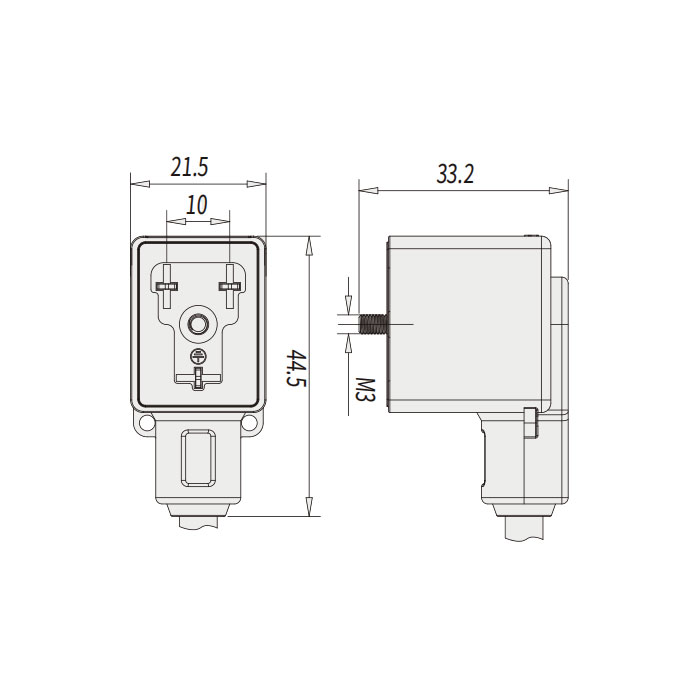 Valve plug type B、DIN、10mm、3Pin、Single-ended precast PVC non-flexible cable、Gray sheath、6VB003-XXX