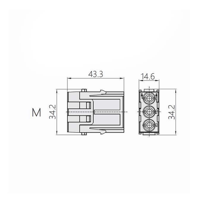 HM module、Male、Wire gauge 6-10mm²、HM-S03-M、09140033011