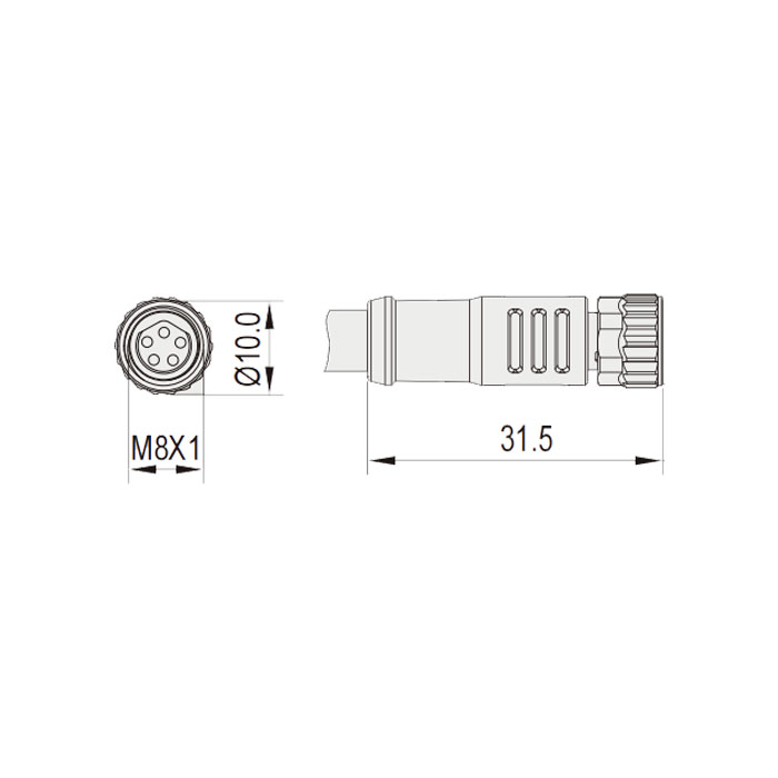 M8 5Pin、Female straight、Single ended precast PUR flexible cable、With shield、Black sheath、63S705-XXX