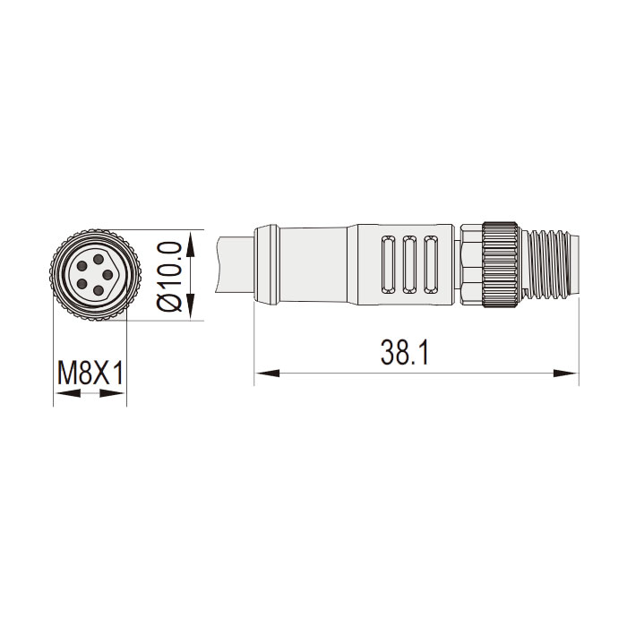 M8 5Pin、Male straight、Single ended precast PVC non-flexible cable、With shield、Grey sheath、63S727-XXX