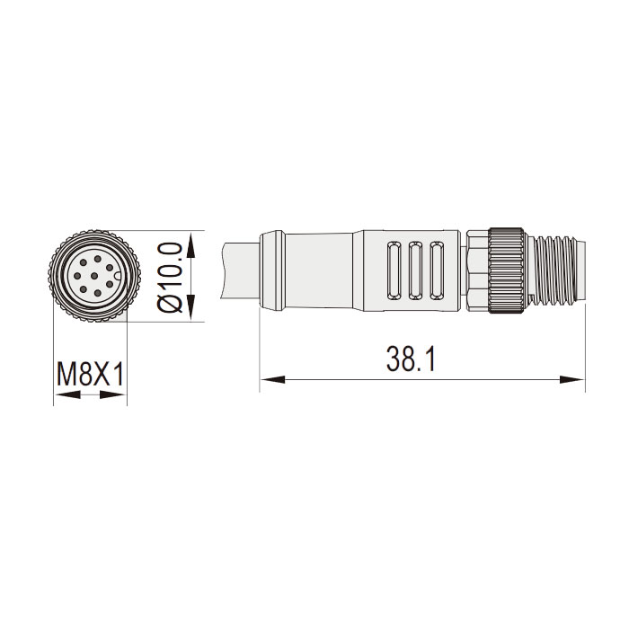 M8 8Pin、Male straight、Single ended precast PUR flexible cable、With shield、Black sheath、63S761-XXX