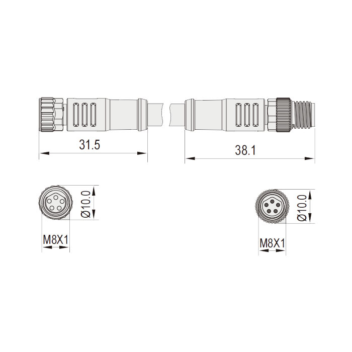 M8 5Pin、female straight/male straight、Double ended precast PVC non-flexible cable、With shield、Grey sheathed、63DB57-XXX