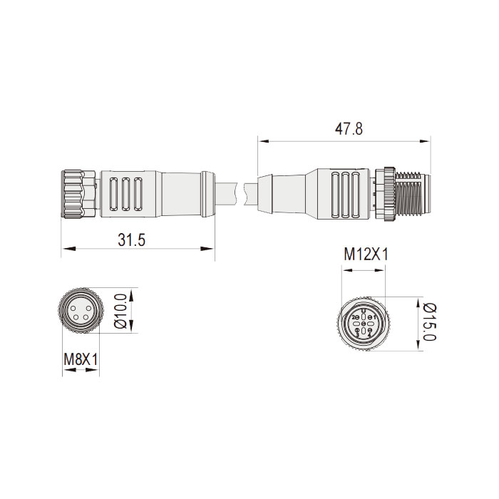 M8 4Pin female straight,With LED light/M12 4Pin male straight、Double end pre cast PUR flexible cable、Black sheathed、63D311-XXX