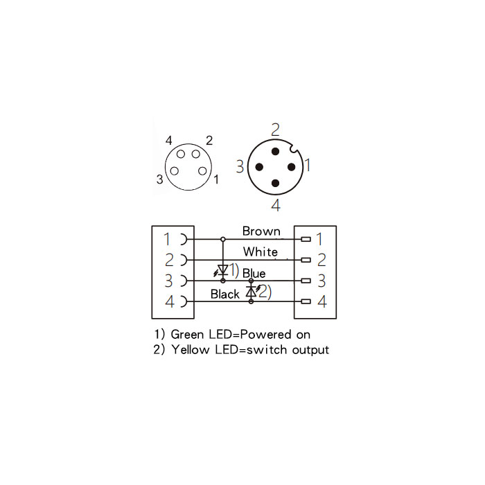 M8 4Pin female straight,With LED light/M12 4Pin male straight、Double-ended precast PVC non-flexible cable、Gray sheath、63D313-XXX